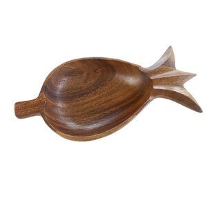 Vintage Monkey Pod Philcraft Pineapple Wood Carved Small Rounded Oval Bowl